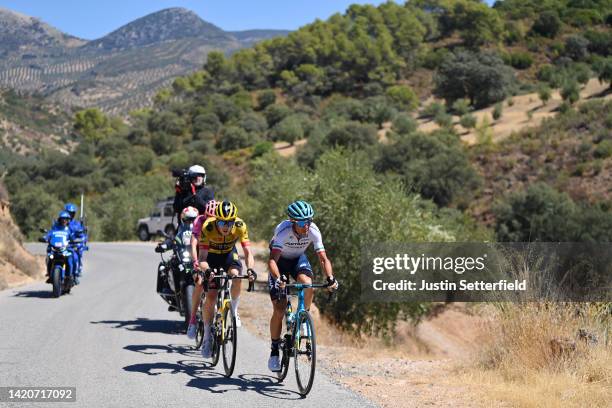 General view of Hugh Carthy of United Kingdom and Team EF Education - Easypost, Rohan Dennis of Australia and Team Jumbo - Visma and Vincenzo Nibali...