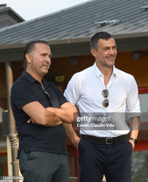 Founder & Managing Partner at RedBird Capital Partners Gerry Cardinale and Technical Area Director AC Milan Paolo Maldini look on during the AC Milan...