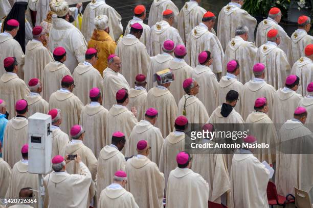 Cardinals and bishops attend the beatification Mass of Pope John Paul at St. Peter's square, on September 4, 2022 in Vatican City, Vatican. Pope...
