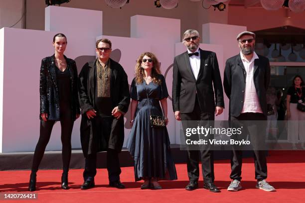 Ilya Khrzhanovsky, Maria Choustova, director Sergei Loznitsa and Tomasz Wolski attend the "The Kiev Trial" red carpet at the 79th Venice...
