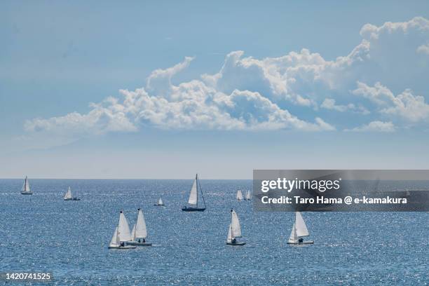 yachts sailing on the summer beach in kanagawa of japan - yachting stock pictures, royalty-free photos & images