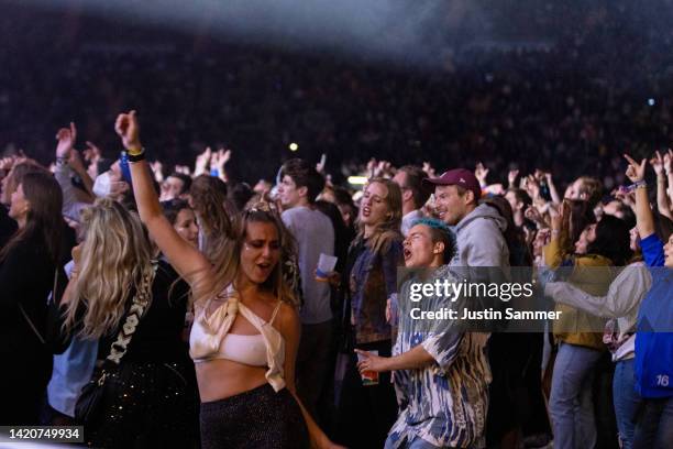 Crowd dances during AnnenMayKantereit perform live at SUPERBLOOM Festival 2022 on September 03, 2022 in Munich, Germany.