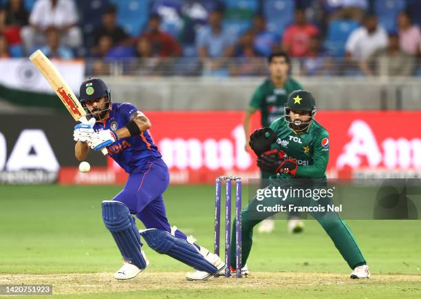 Virat Kohli of India bats during the DP World Asia Cup match between India and Pakistan on September 04, 2022 in Dubai, United Arab Emirates.