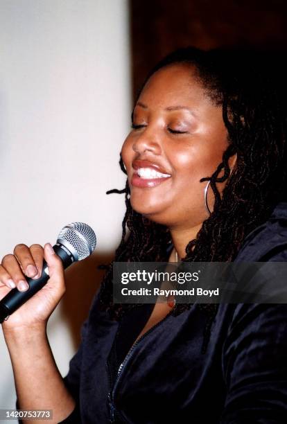 Singer Lalah Hathaway is interviewed during 'The Experience With Lalah Hathaway' at the DuSable Museum in Chicago, Illinois in September 2004.
