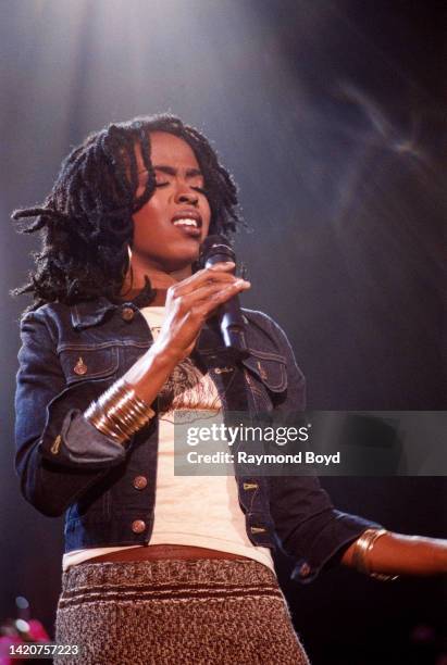 Singer and rapper Lauryn Hill performs at the Allstate Arena in Rosemont, Illinois in April 1999.