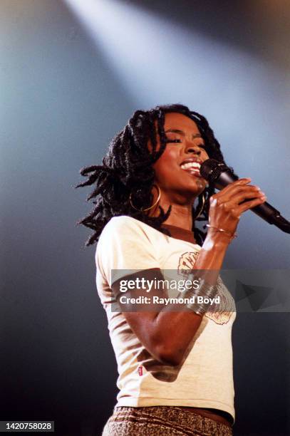 Singer and rapper Lauryn Hill performs at the Allstate Arena in Rosemont, Illinois in April 1999.