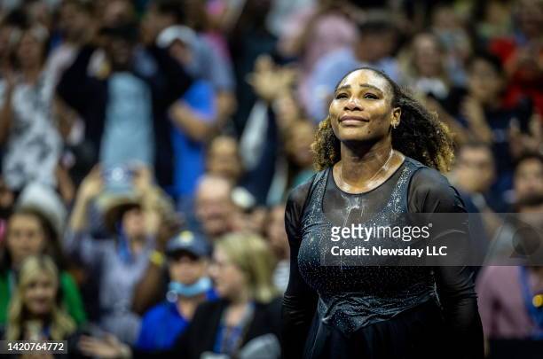 Flushing, N.Y. Serena Williams gracefully taking in the moment as the crowd cheers her after losing her career ending match against Ajla Tomljanovic...