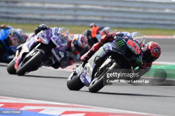 Fabio Quartararo of France and Monster Energy Yamaha MotoGP Team leads the field during the MotoGP race during the MotoGP Of San Marino - Race at...