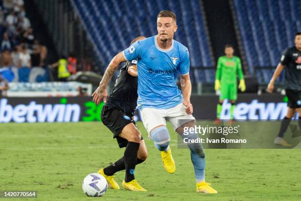 Sergej Milinković-Savić of SS Lazio during the Serie A match between SS Lazio and SSC Napoli at Stadio Olimpico on September 03, 2022 in Rome, Italy.