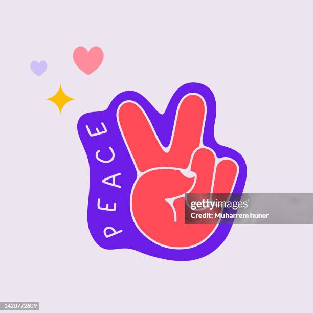 illustrazioni stock, clip art, cartoni animati e icone di tendenza di adesivo di pace vettoriale colorato per adolescenti. - pace