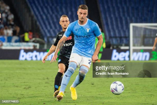 Sergej Milinković-Savić of SS Lazio chased by Stanislav Lobotka of SSC Napoli during the Serie A match between SS Lazio and SSC Napoli at Stadio...