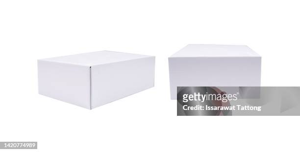 white box mockup. blank packaging boxes, cube perspective view and cosmetics product package mockups - box mockup stockfoto's en -beelden