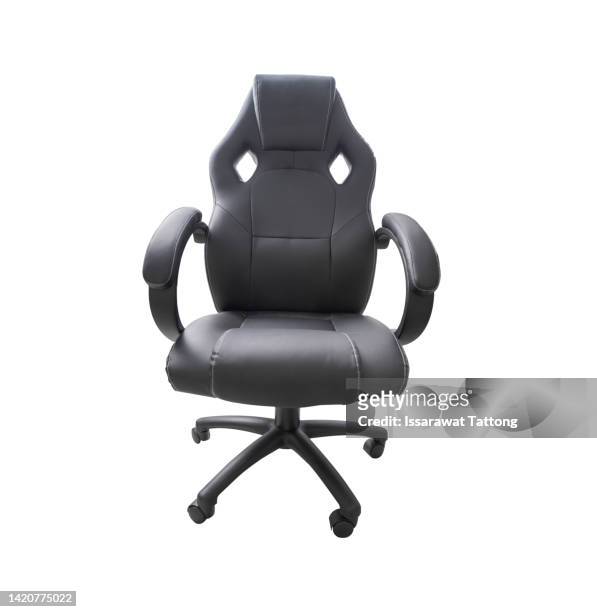 front view of black and green leather chair isolated on white background - armchair white background stock-fotos und bilder