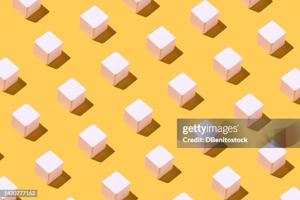 white cubes pattern with hard shadow on yellow background. concept of geometry, futuristic, architecture, design, group of objects and many objects. - wall paper 3d stock pictures, royalty-free photos & images