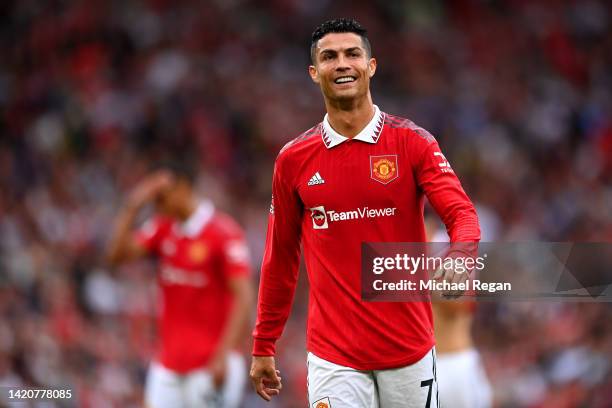 Cristiano Ronaldo of Manchester United reacts during the Premier League match between Manchester United and Arsenal FC at Old Trafford on September...