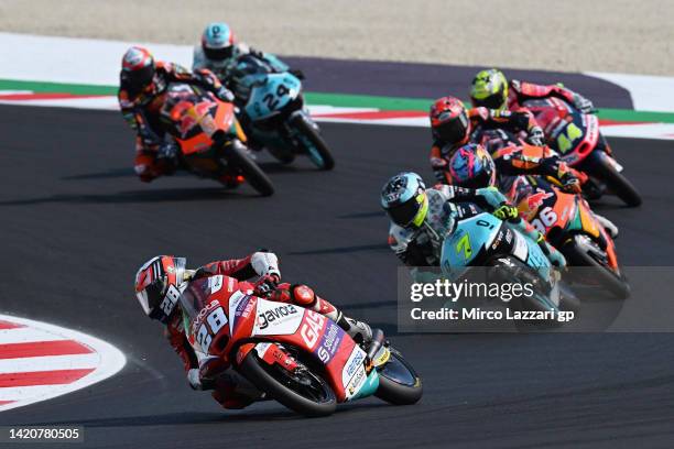 Izan Guevara of Spain and GASGAS Aspar leads the field during the Moto3 race during the MotoGP Of San Marino - Race at Misano World Circuit on...