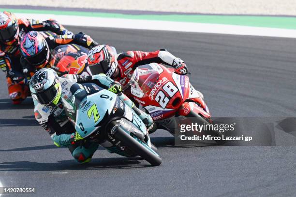 Denis Foggia of Italy and Leopard Racing leads the field during the Moto3 race during the MotoGP Of San Marino - Race at Misano World Circuit on...