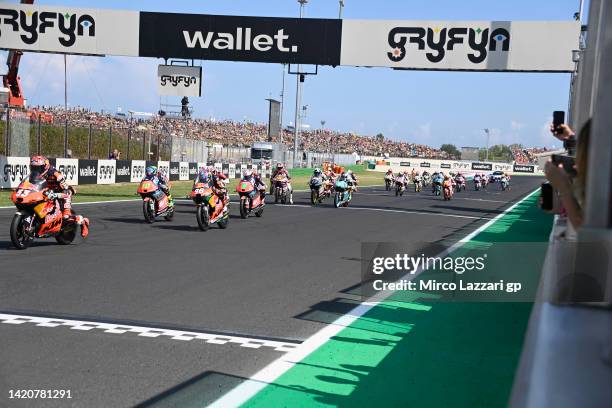 The Moto3 riders start from the grid during the Moto3 race during the MotoGP Of San Marino - Race at Misano World Circuit on September 04, 2022 in...