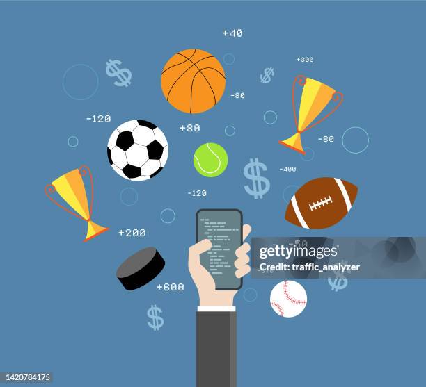 ilustrações de stock, clip art, desenhos animados e ícones de mobile sports betting flat design - apostas desportivas