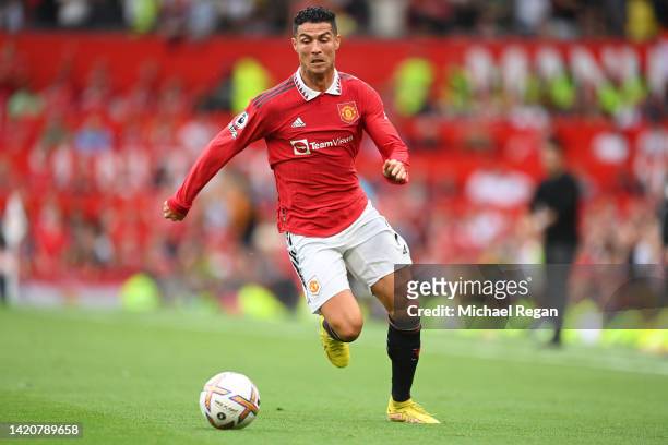 Cristiano Ronaldo of Manchester United in action during the Premier League match between Manchester United and Arsenal FC at Old Trafford on...