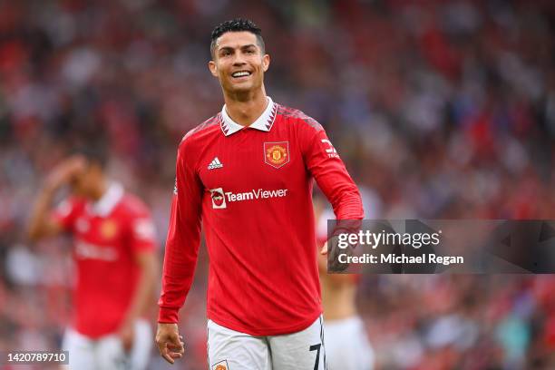 Cristiano Ronaldo of Manchester United in action during the Premier League match between Manchester United and Arsenal FC at Old Trafford on...