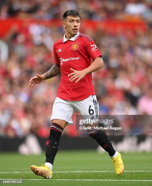 Lisandro Martinez of Manchester United in action during the Premier League match between Manchester United and Arsenal FC at Old Trafford on...