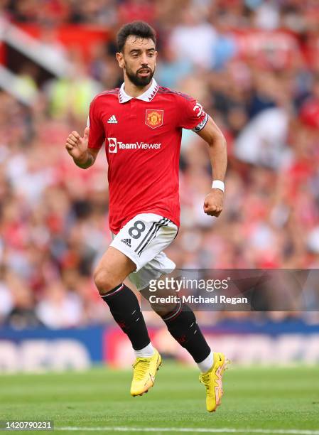 Bruno Fernandes of Manchester United in action during the Premier League match between Manchester United and Arsenal FC at Old Trafford on September...