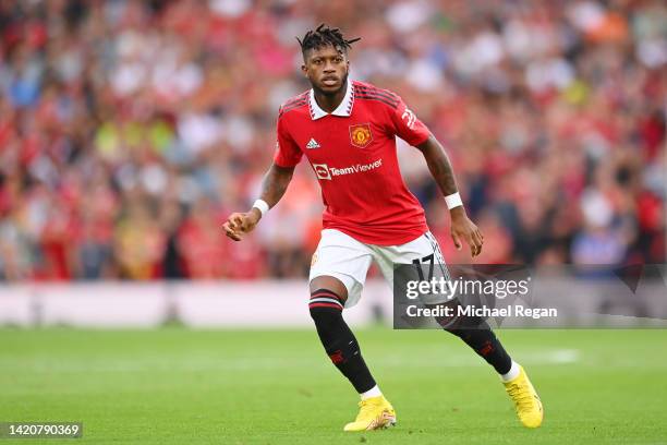 Fred of Manchester United in action during the Premier League match between Manchester United and Arsenal FC at Old Trafford on September 04, 2022 in...