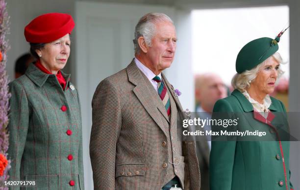 Princess Anne, Princess Royal, Prince Charles, Prince of Wales and Camilla, Duchess of Cornwall attend the Braemar Highland Gathering at The Princess...