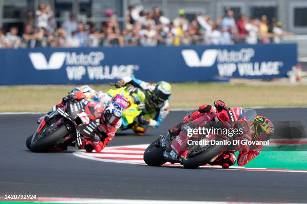 Francesco Bagnaia of Italy and Ducati Lenovo Team during race of the MotoGP Of San Marino at Misano World Circuit on September 04, 2022 in Misano...