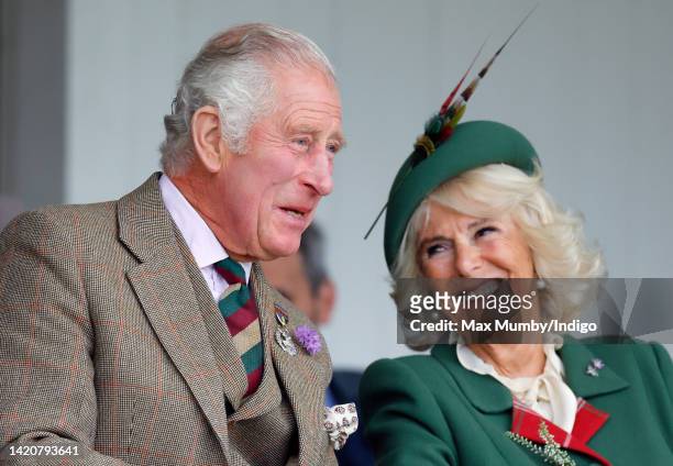 Prince Charles, Prince of Wales and Camilla, Duchess of Cornwall attend the Braemar Highland Gathering at The Princess Royal and Duke of Fife...