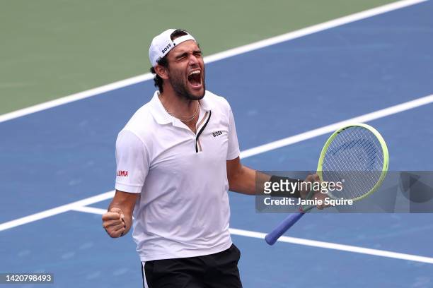 Matteo Berrettini of Italy reacts against Alejandro Davidovich Fokina of Spain during their Men's Singles Fourth Round match on Day Seven of the 2022...