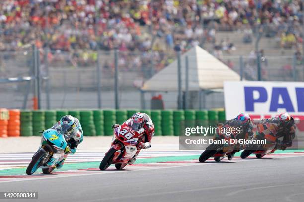 Dennis Foggia of Italy and Leopard Racing during Moto 3 œrace of the MotoGP Of San Marino at Misano World Circuit on September 04, 2022 in Misano...