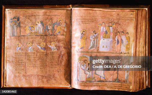 Illuminated page, miniature from the Gospels called Rossanensis , byzantine manuscript, 6th Century.