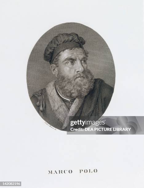 Marco Polo , Venetian explorer and traveler, engraving.