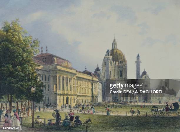 St Charles Square and St Charles Church in Vienna, Austria 18th Century.