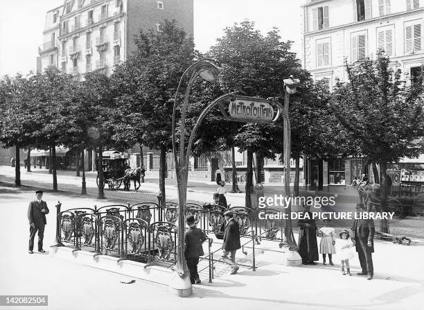 Entrance to the Boulevard Pasteur underground station in Paris, work by Hector Guimard , ca. 1900. Art Nouveau style. France 20th century.