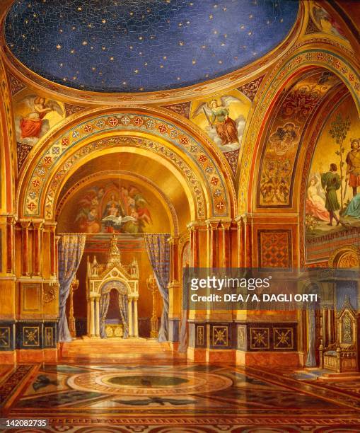 Plan in Byzantine style for King Ludwig II of Bavaria's Royal bedroom at Neuschwanstein Castle by Max Schultze Germany 19th Century.