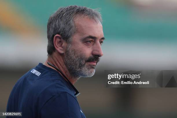 Sampdoria head coach Marco Giampaolo looks on during the Serie A match between Hellas Verona and UC Sampdoria at Stadio Marcantonio Bentegodi on...