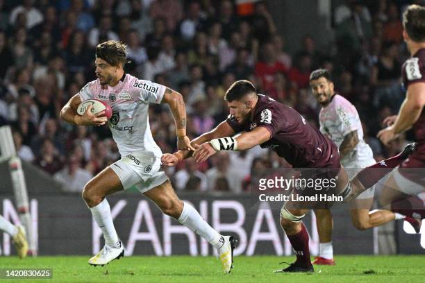Romain Ntamack of Stade Toulousain during the Top 14 match between Bordeaux Begles and Stade Toulousain at Stade Chaban Delmas on September 04, 2022...