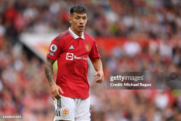 Lisandro Martínez of Manchester United in action during the Premier League match between Manchester United and Arsenal FC at Old Trafford on...