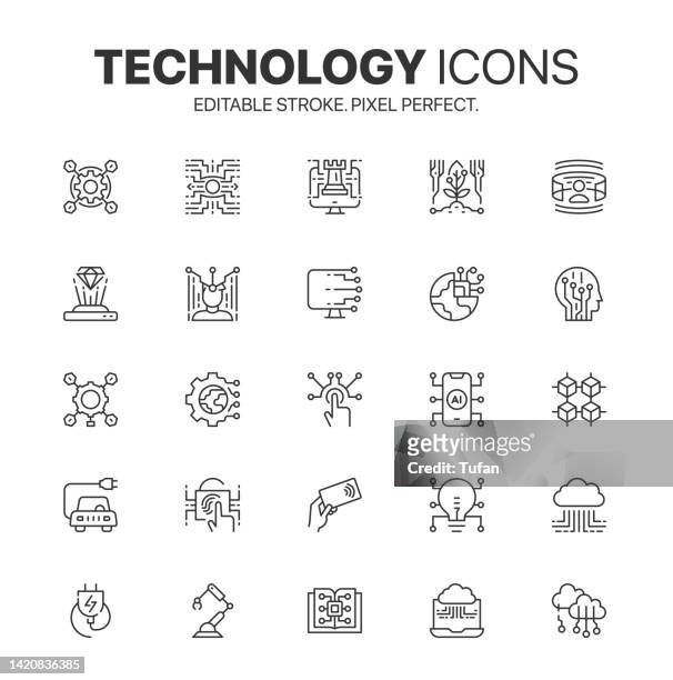 technology icons. information technology symbols. set of device and tech web icons in line style - communications director stock illustrations