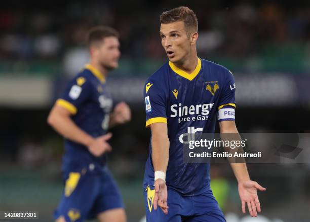 Darko Lazovic of Hellas Verona gestures during the Serie A match between Hellas Verona and UC Sampdoria at Stadio Marcantonio Bentegodi on September...