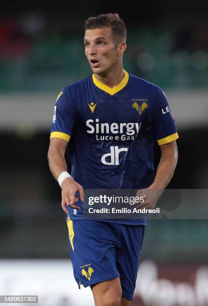 Darko Lazovic of Hellas Verona gestures during the Serie A match between Hellas Verona and UC Sampdoria at Stadio Marcantonio Bentegodi on September...