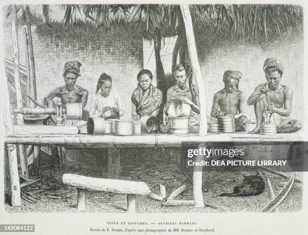 Mandalay Potters, engraving from the Universal Geography by Elisee Reclus, Burma 19th Century.