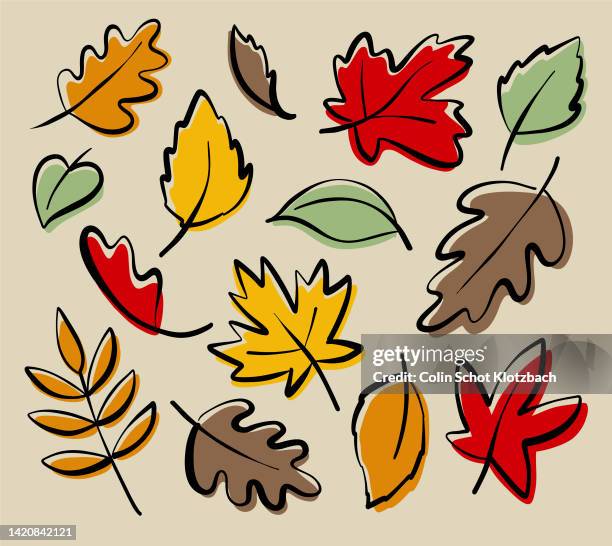 autumn leaf doodles - oak stock illustrations