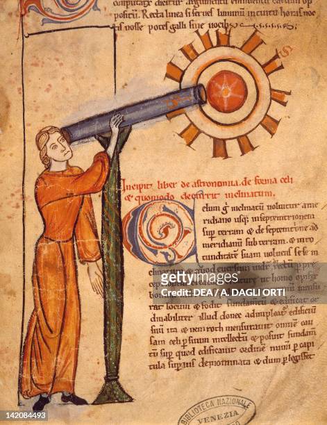The astronomer, miniature from the Treaty of astrology, Latin manuscript, 14th Century.
