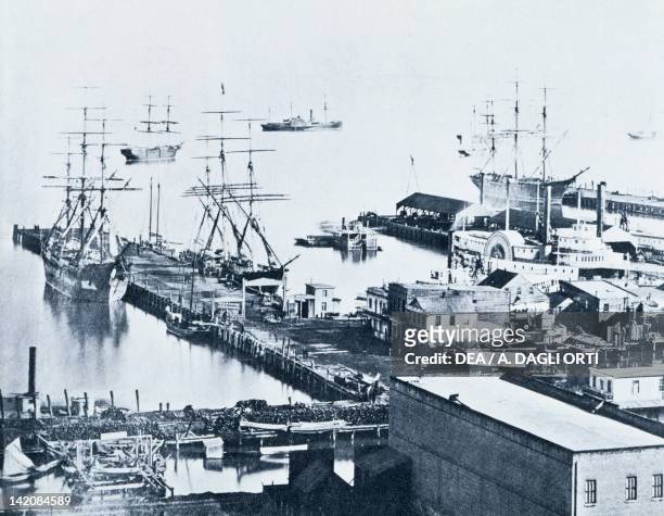 View of the Port of San Francisco in the late 1800s, United States of America 19th century.