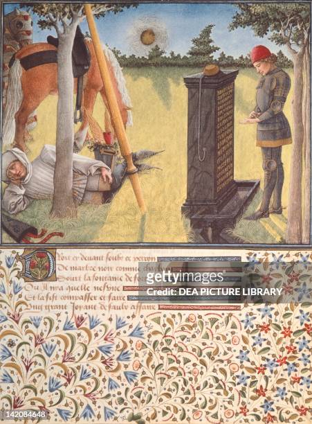 Illuminated page from Livre du coeur d'amour espris by Rene of Anjou, manuscript, France 15th Century.