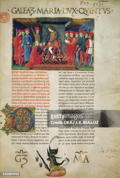 Gian Galeazzo Visconti, illuminated page from Opusculum super declarationem arboris consanguinatis et affinitatis of the Lombard School by Gerolamo...